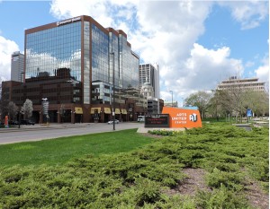 Downtown Fort Wayne skyline in Arts Campus area